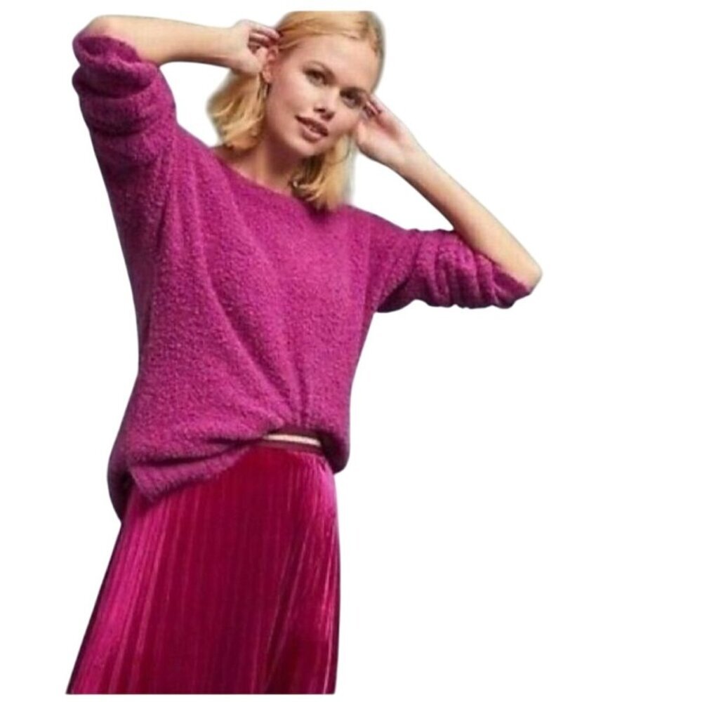 Anthropologie Wool Alpaca Sweater XS Sleeping On Snow Side Slit Fuzzy Purple